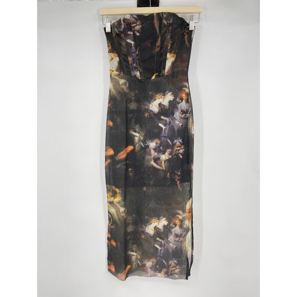 superdown | NWT Angela Midi Dress in Multi Black Angel Heaven Print S - Picture 2 of 15